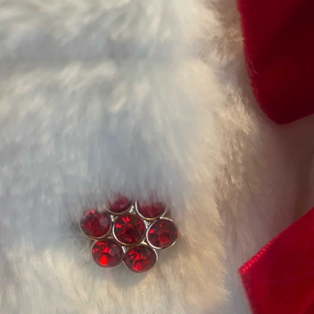 Blueberi Boulevard White Fuzzy Coat with Red Accents - Picture 3 of 13